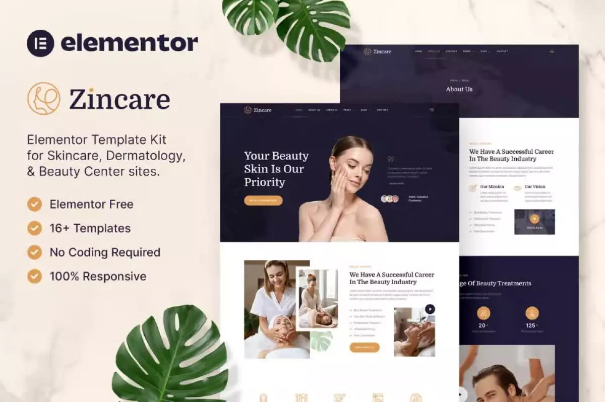 Zincare – Skincare & Dermatology Elementor Template Kit