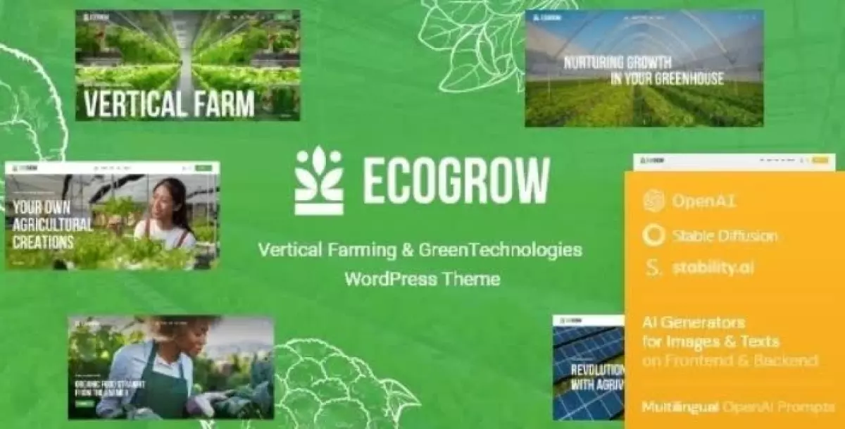 EcoGrow - Vertical Farming & Green Technologies WordPress Theme + AI