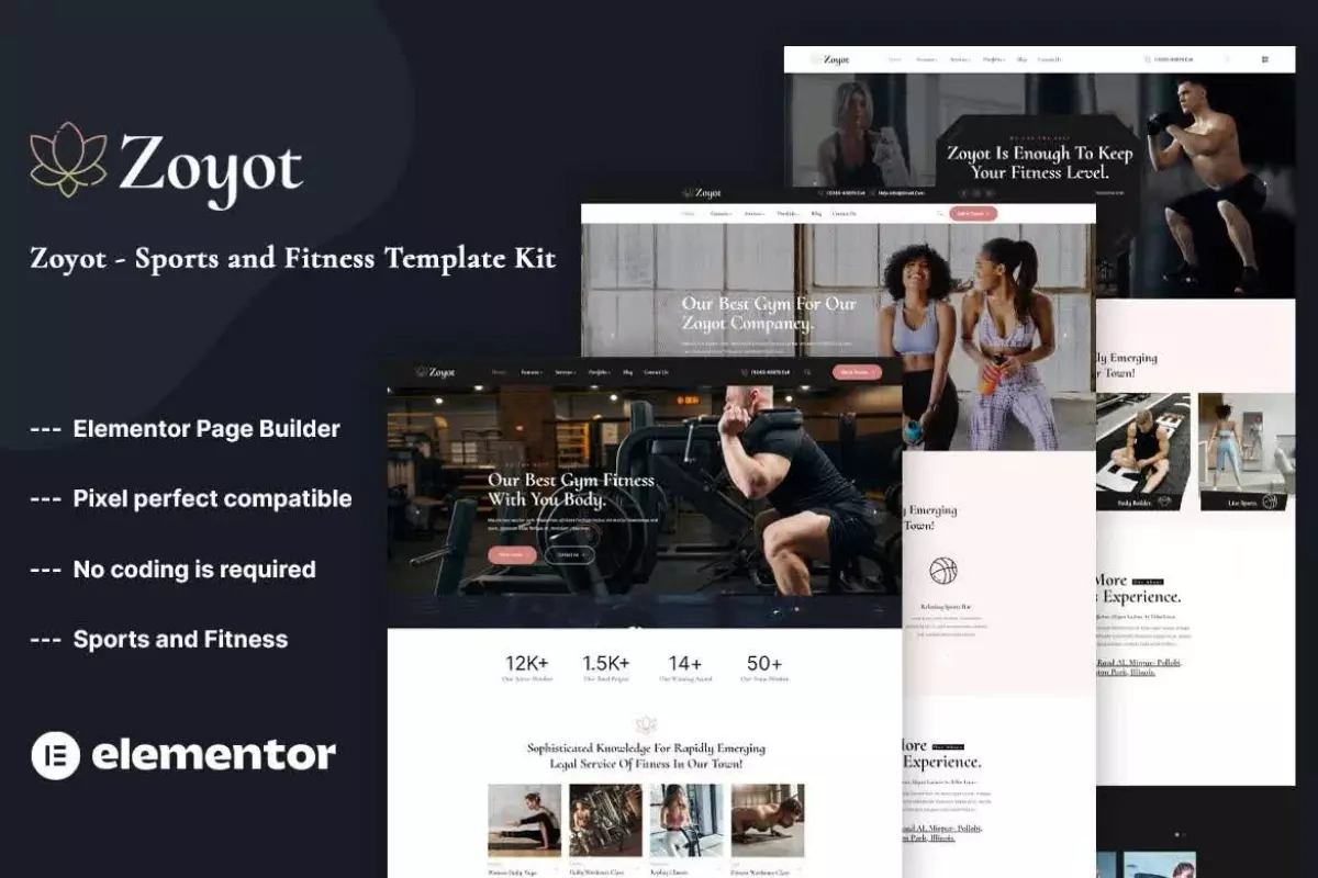 Zoyot - Sports &amp; Fitness Elementor Template Kit