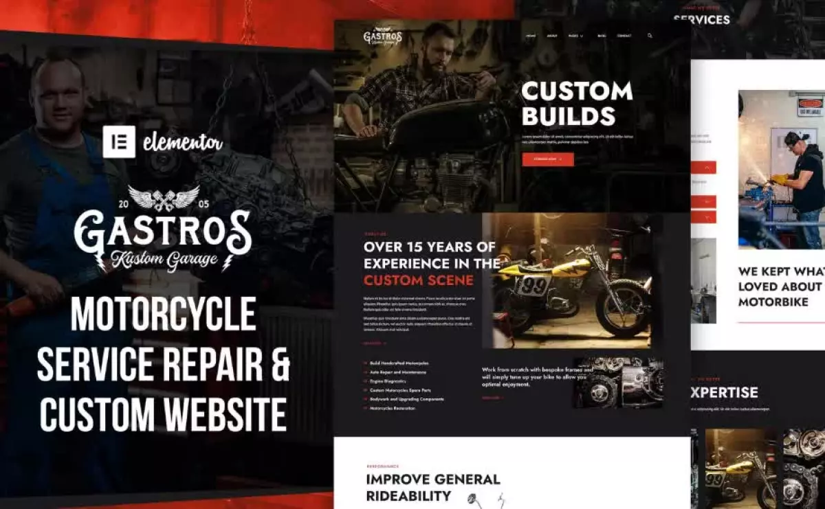 Gastros Garage - Motorcycle Service Repair Elementor Template