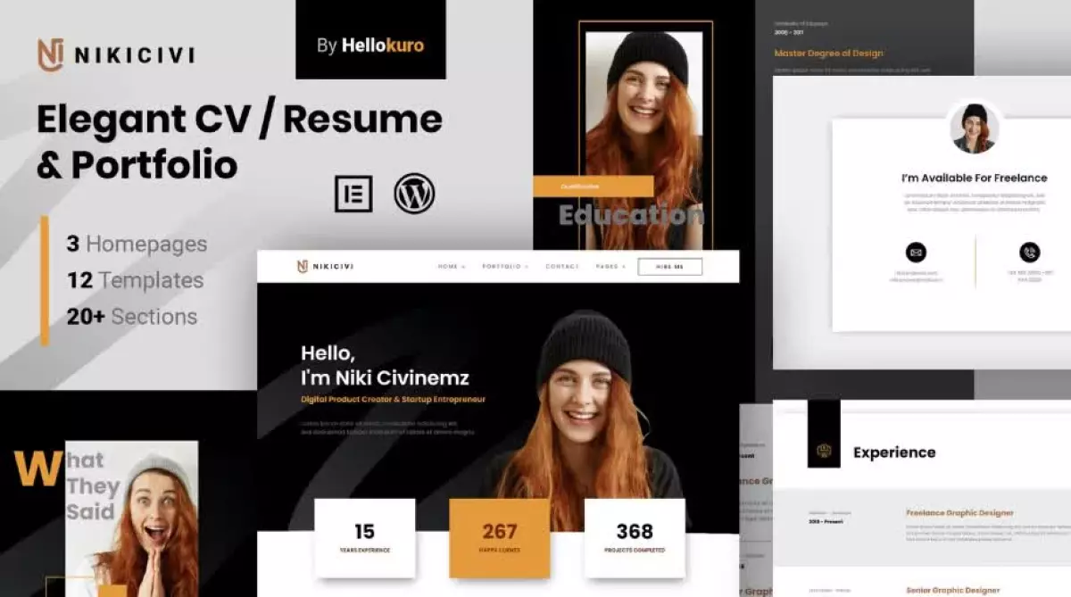 Nikicivi - Elegant CV/Resume & Portfolio Elementor Template