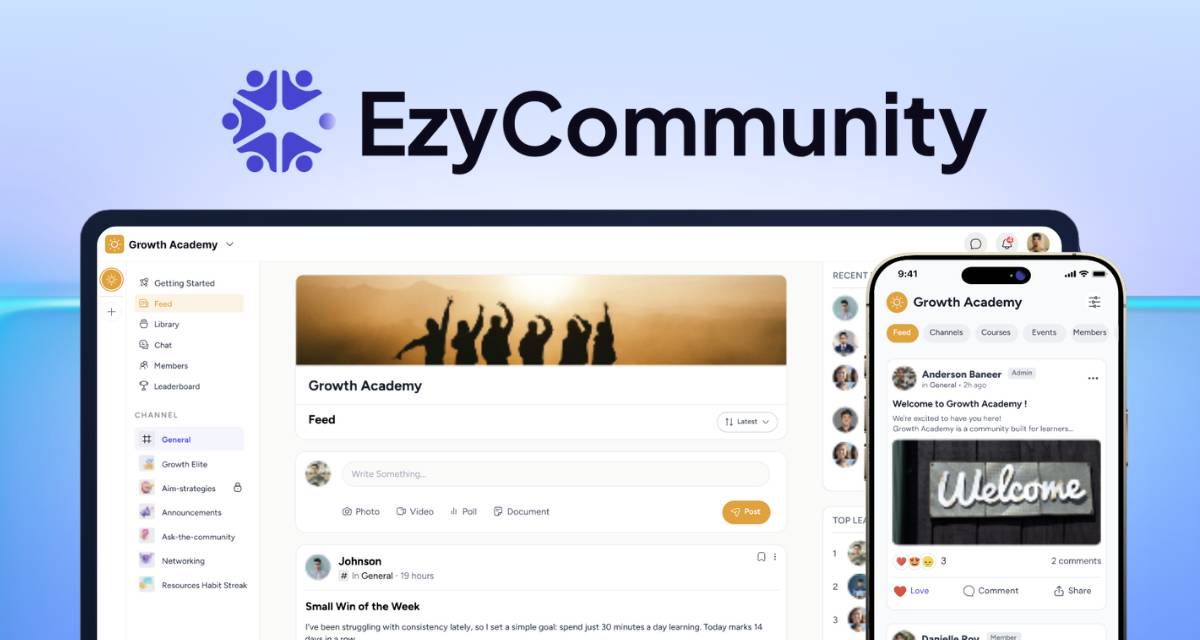 A branded online community shown on a laptop and phone