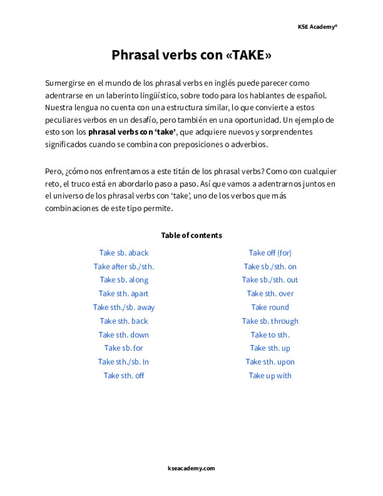 Phrasal verbs con TAKE