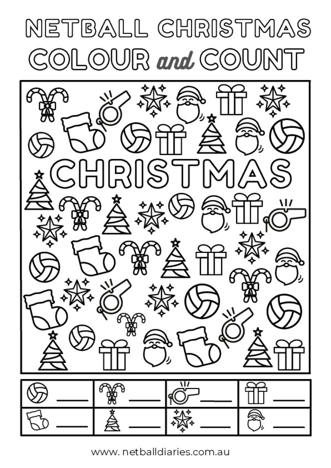 Netball Christmas Coloring Worksheet