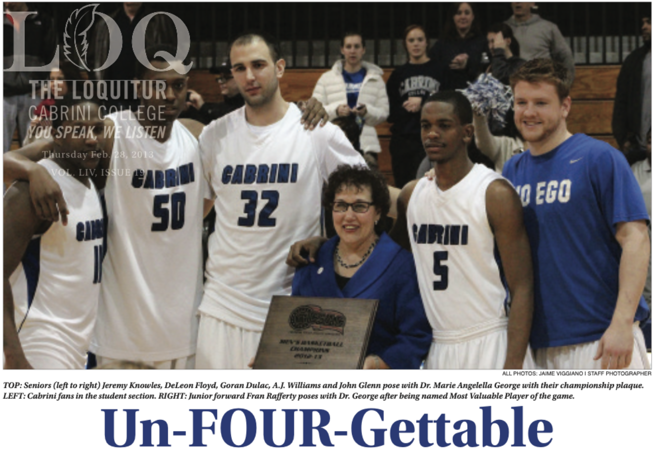 Kevin Durso's article on the mens basketball championship run. Photo from the Loquitur via Issuu. 