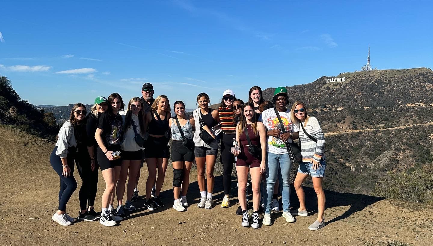 Cabrini women's basketball team hiking to the Hollywood sign during their Thanksgiving trip to Southern California. Photo by Mark Weaver.