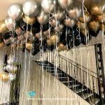 Black Gold Silver Balloons with Streamers from Ceiling