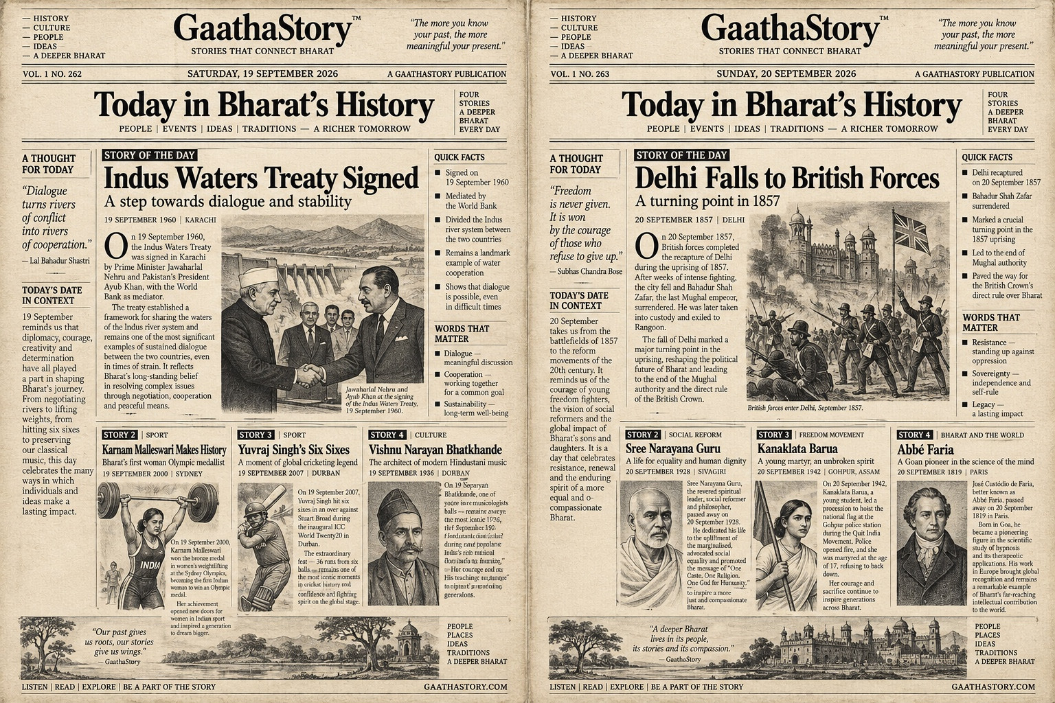 today in bharat's history- weekend edition. September 19-20, brought to you by gaathastory