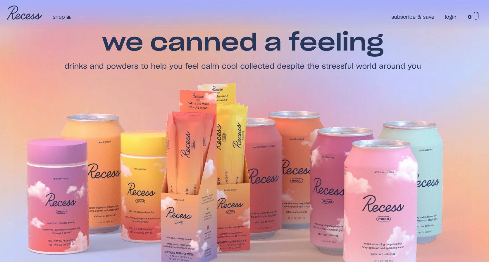 Recess, we canned a feeling, ecommerce website design, canned beverage, colors