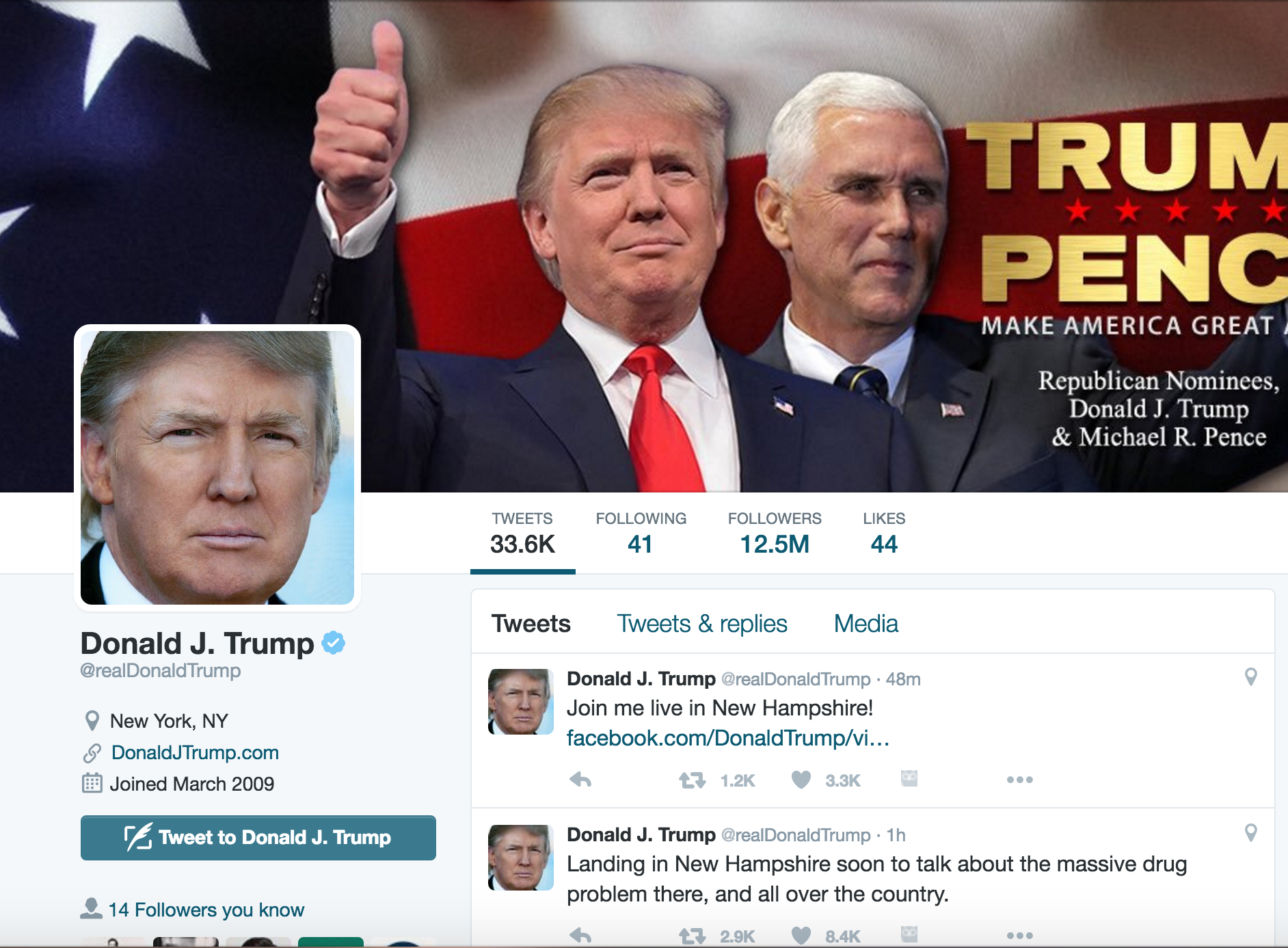 Screenshot from Trump's official Twitter account
