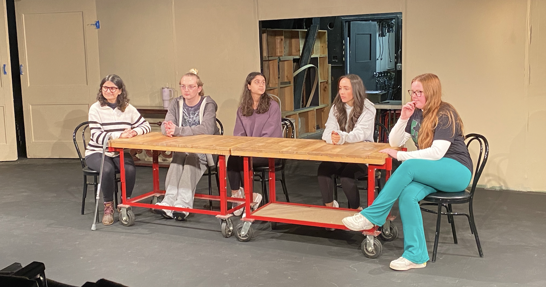 The members of the Theatre Program rehearsing for their approaching One-Act Play Festival. Photo by Colin Tomczak. 