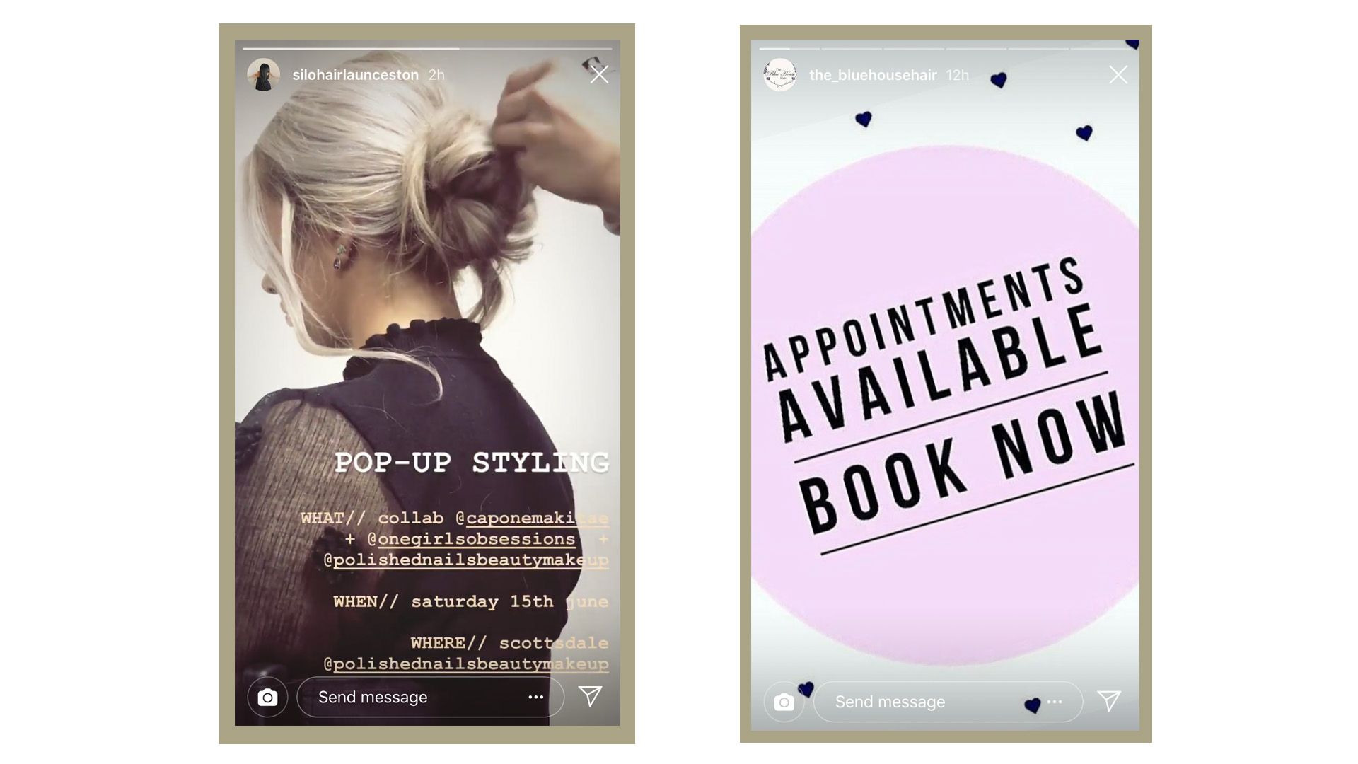 instagram stories hairdresser appointment showing available hairdressing appointments on instagram stories