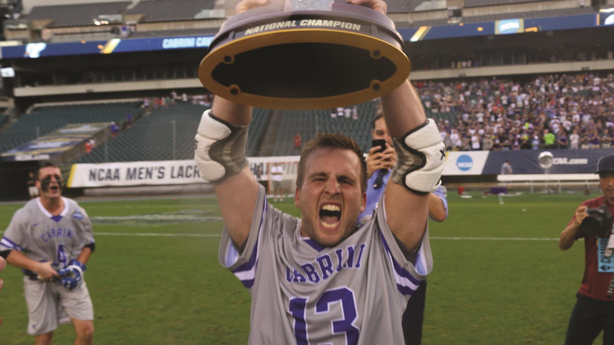 Timmy Brooks Celebrates after winning the 2019 NCAA mens lacrosse tournament 2019- photo by Cabrini Athletics 