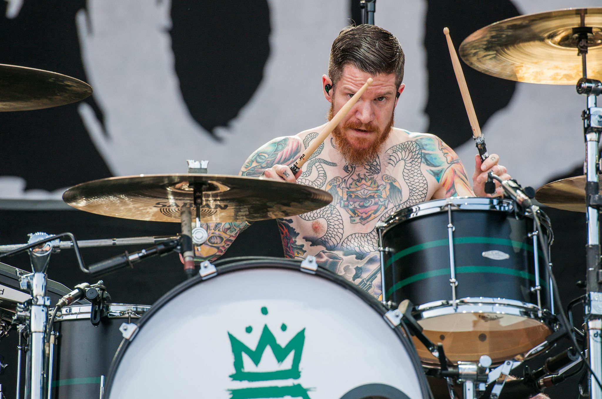 Drummer Andy Hurley performs with Fall Out Boy in 2014. Photo by Stefan Brending from Wikimedia.