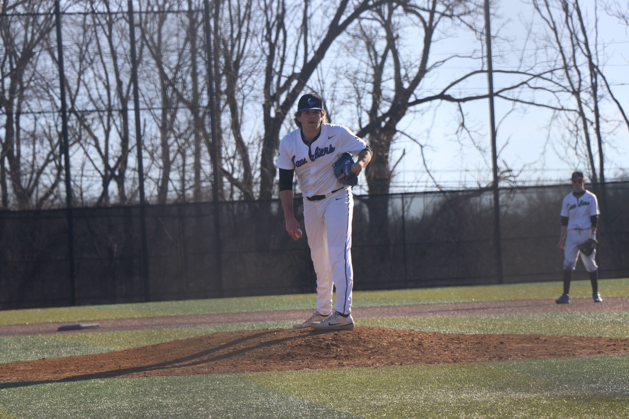 Sophomore pitcher Jordan Silvestri duels it out on the mound. Photo by Samantha Taddei.
