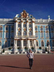 Milano in front of Catherine the Great's palace in Russia.