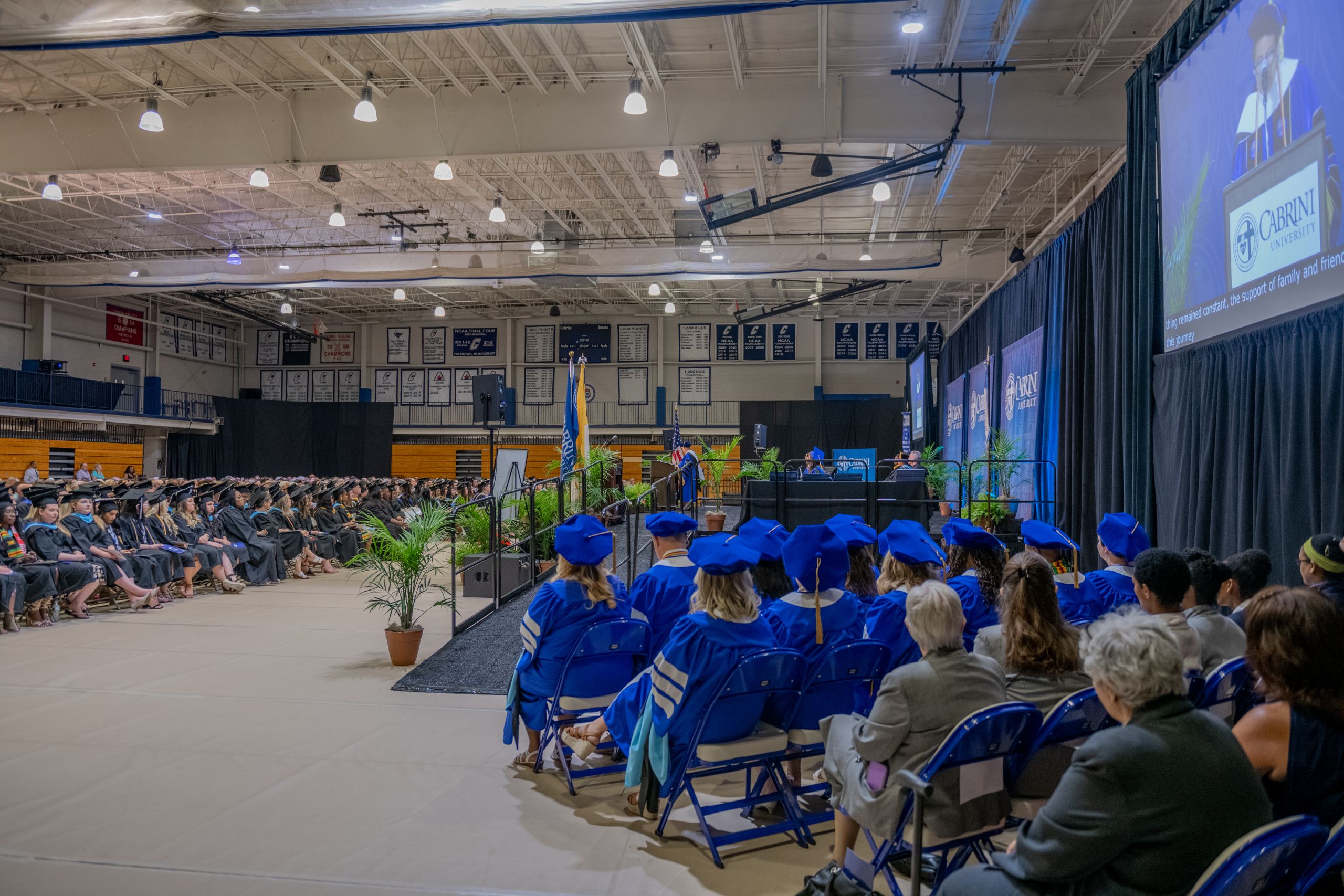 President Helen Drinan speaks to the crowd at Cabrini's 63rd Commencement Ceremony on May 21, 2023. Cabrini will hold it's final Commencement for the class of 2024 on May 19, 2024. Photo by Cabrini University via Flickr.