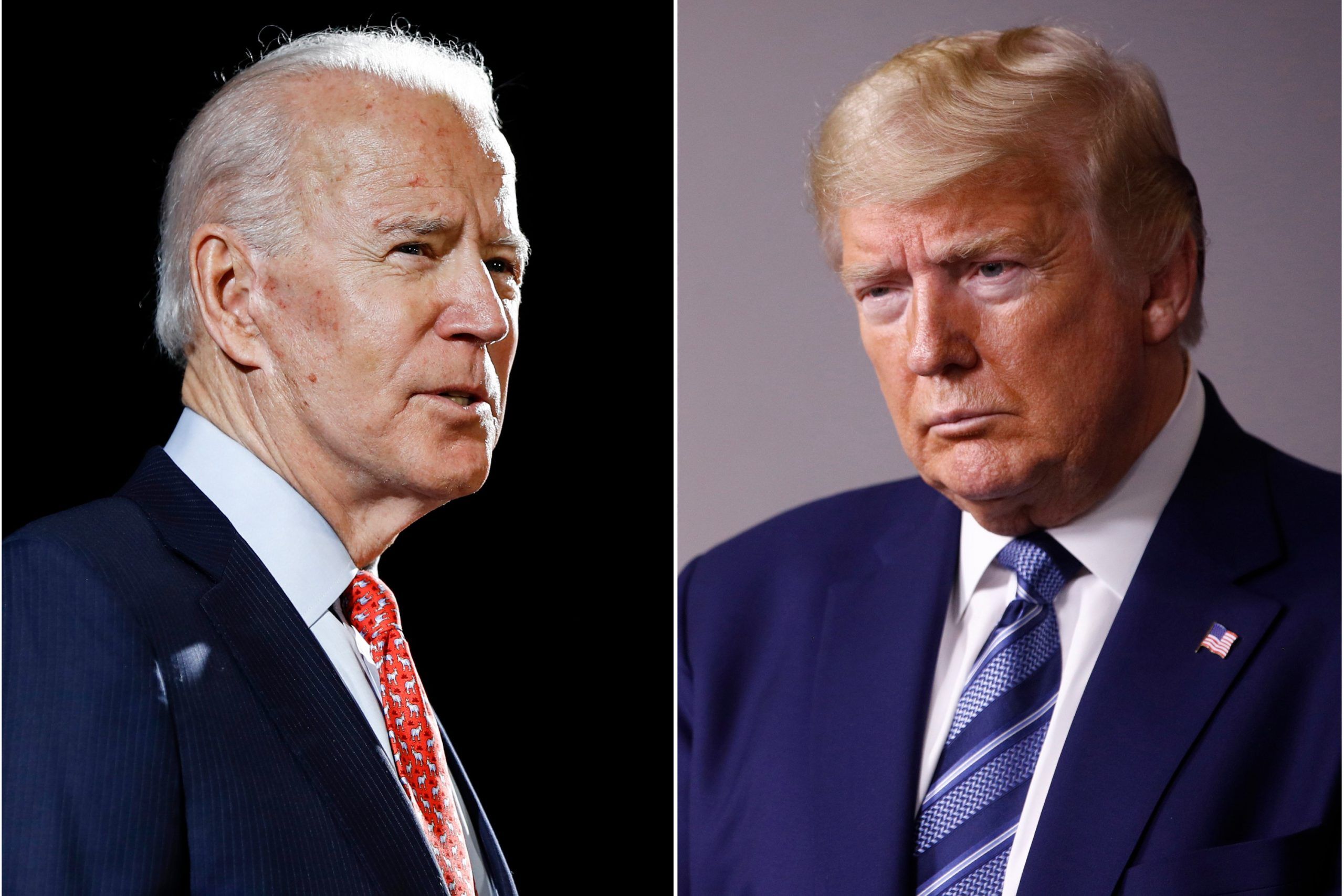 Joe Biden (Left) is the democratic party nominate. Donald Trump is the current President of the United States. 