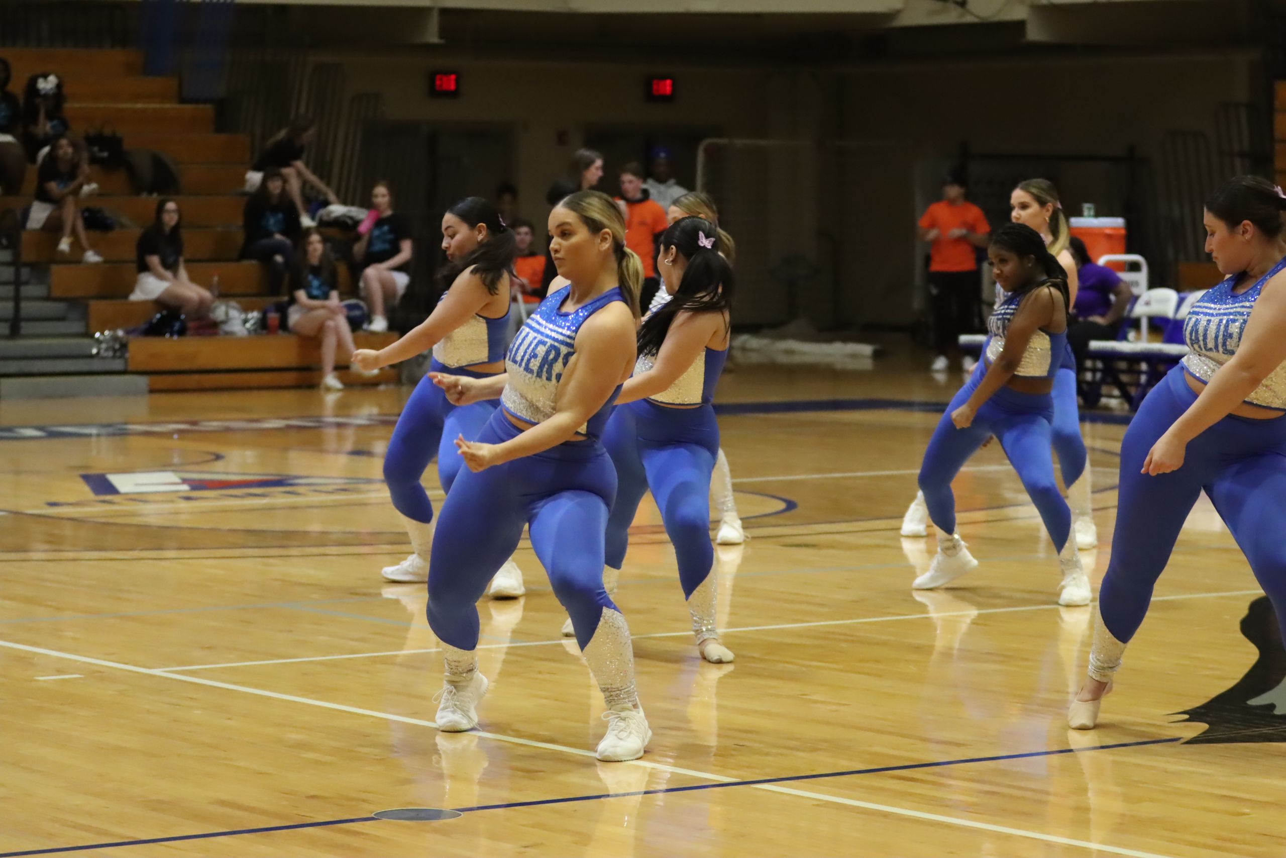 The Cabrini dance team performing at halftime of the 2023 Layups for Lupus game against Marywood. The Dance team is coached by Nadya Gibson, diagnosed with Lupus in 2021. Photo by Anna Schmader.