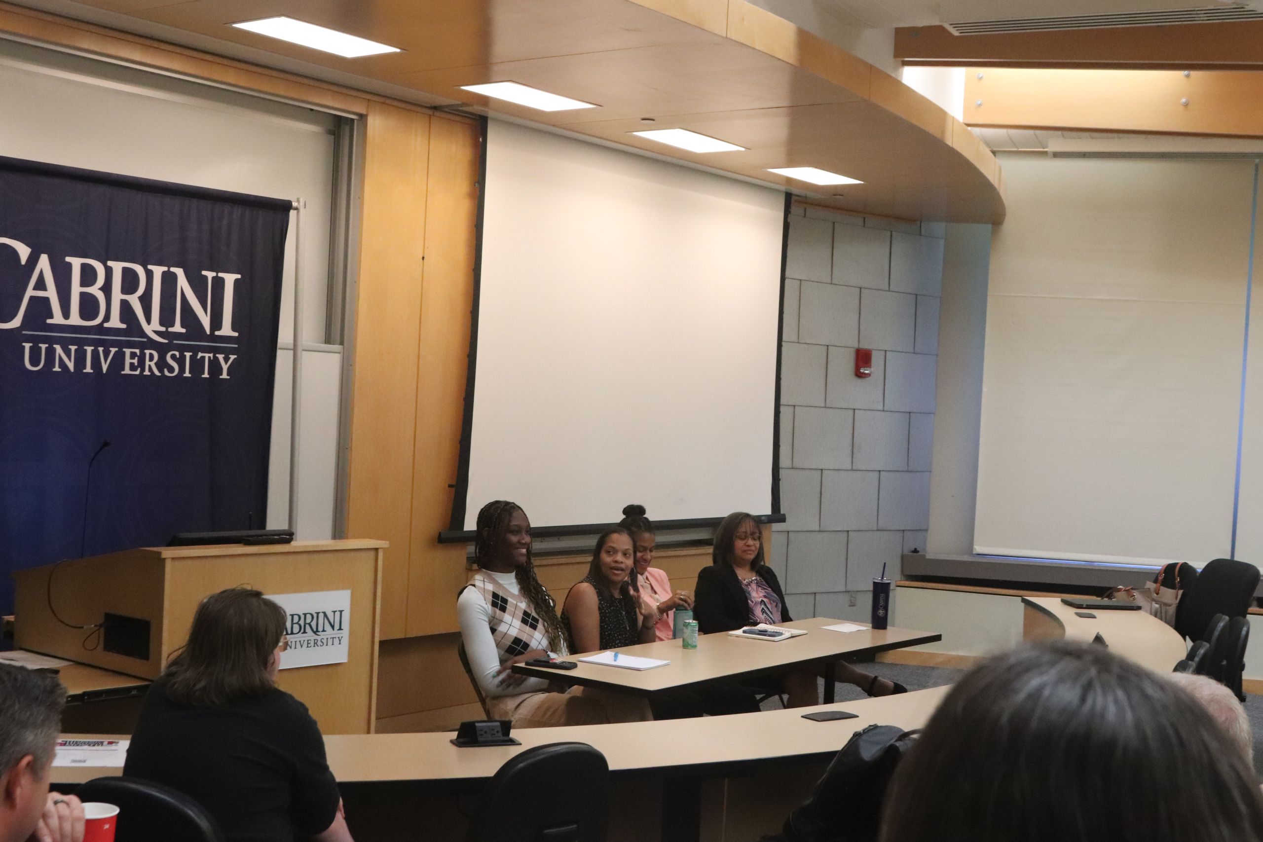 The event panel (left to ride); Reyani Perryman, Nikki Gillum-Clemons, Dr. Vivian Smith, and Angelica Martinez answer questions from students. Photo by Skyler Kellers.