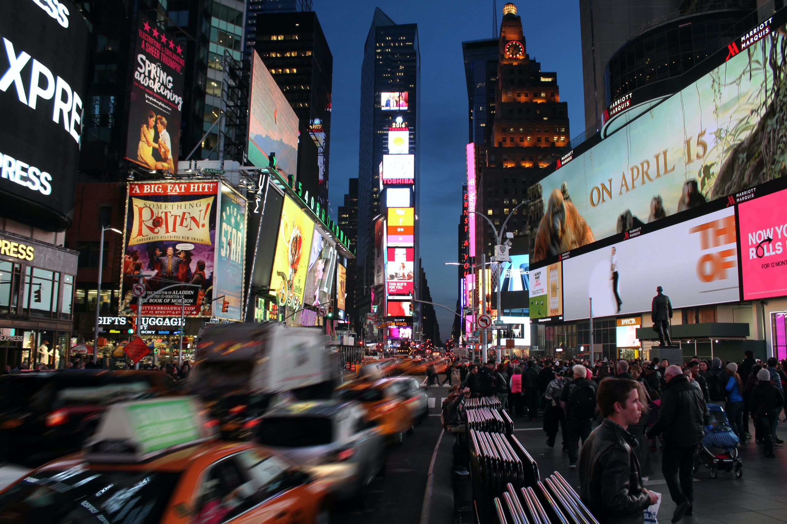 Broadway Theatre in Times Square. Photo by Owen Barker via Pexels