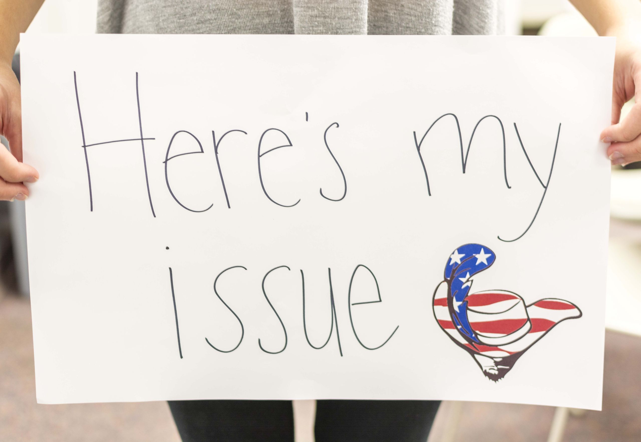 The Loquitur's editorial staff in 2016 did a campaign asking Cabrini students to write down an issue that they were concerned about for the upcoming presidential election. Photo via Emily Rowan '17