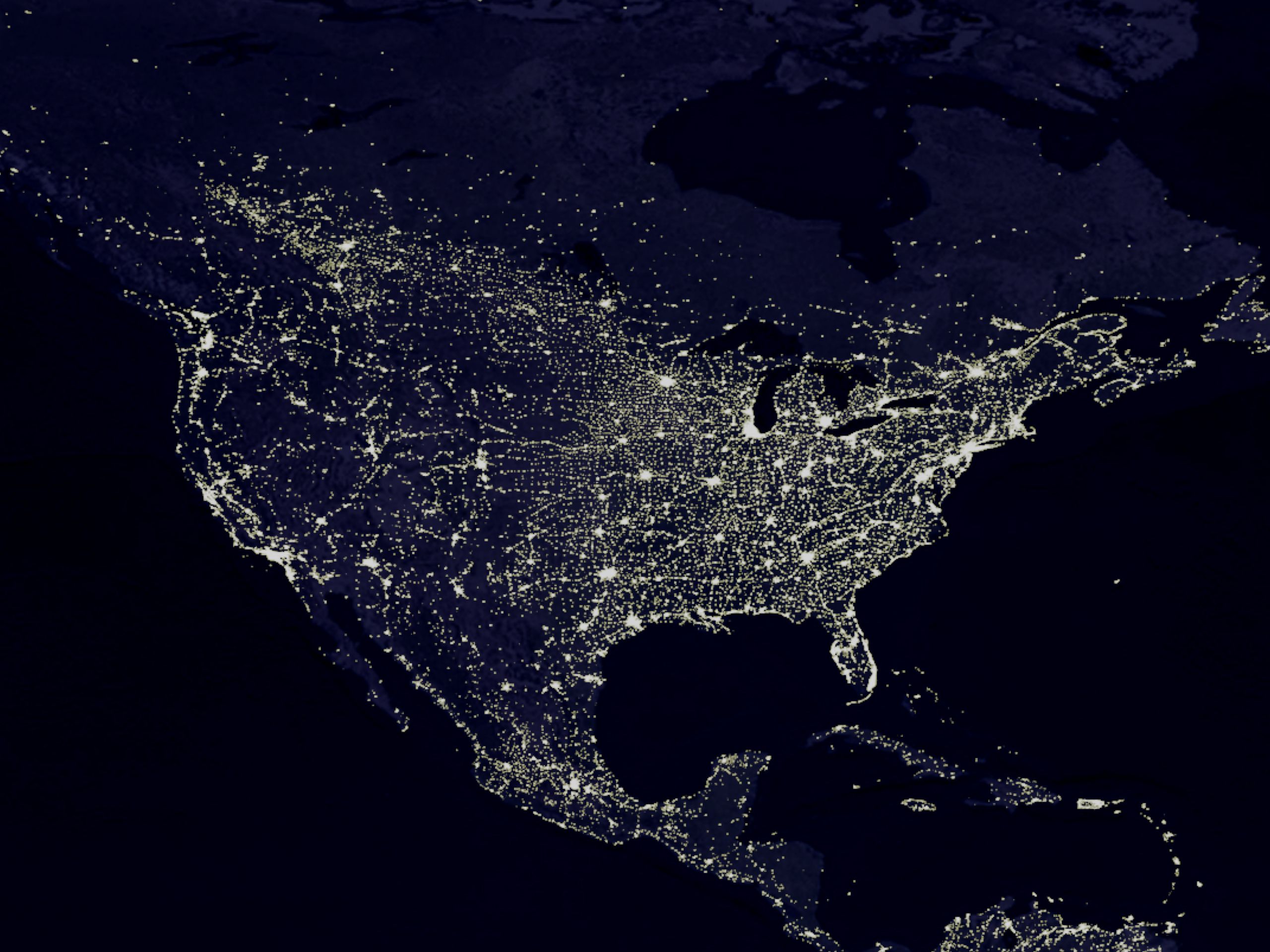 Lights from United States as seen from space.  Photo by NASA