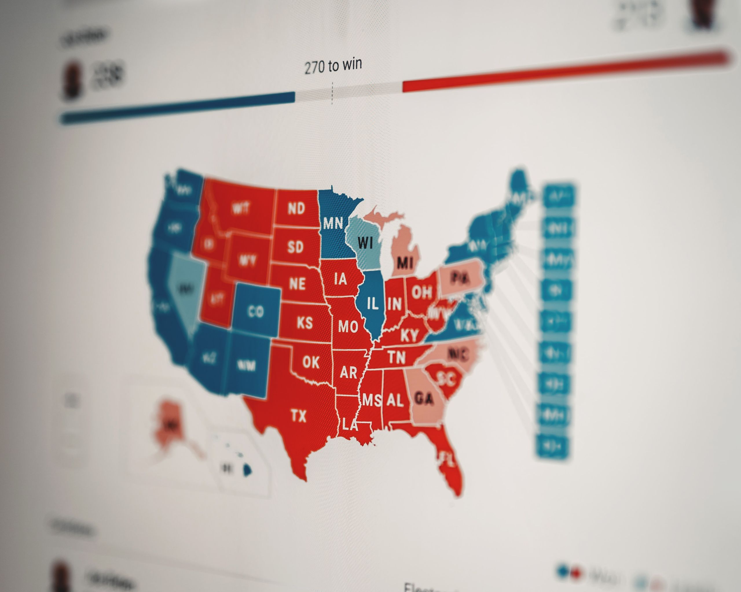 An electoral map showing early results of the 2020 presidential election. Photo by Clay Banks via Unsplash.