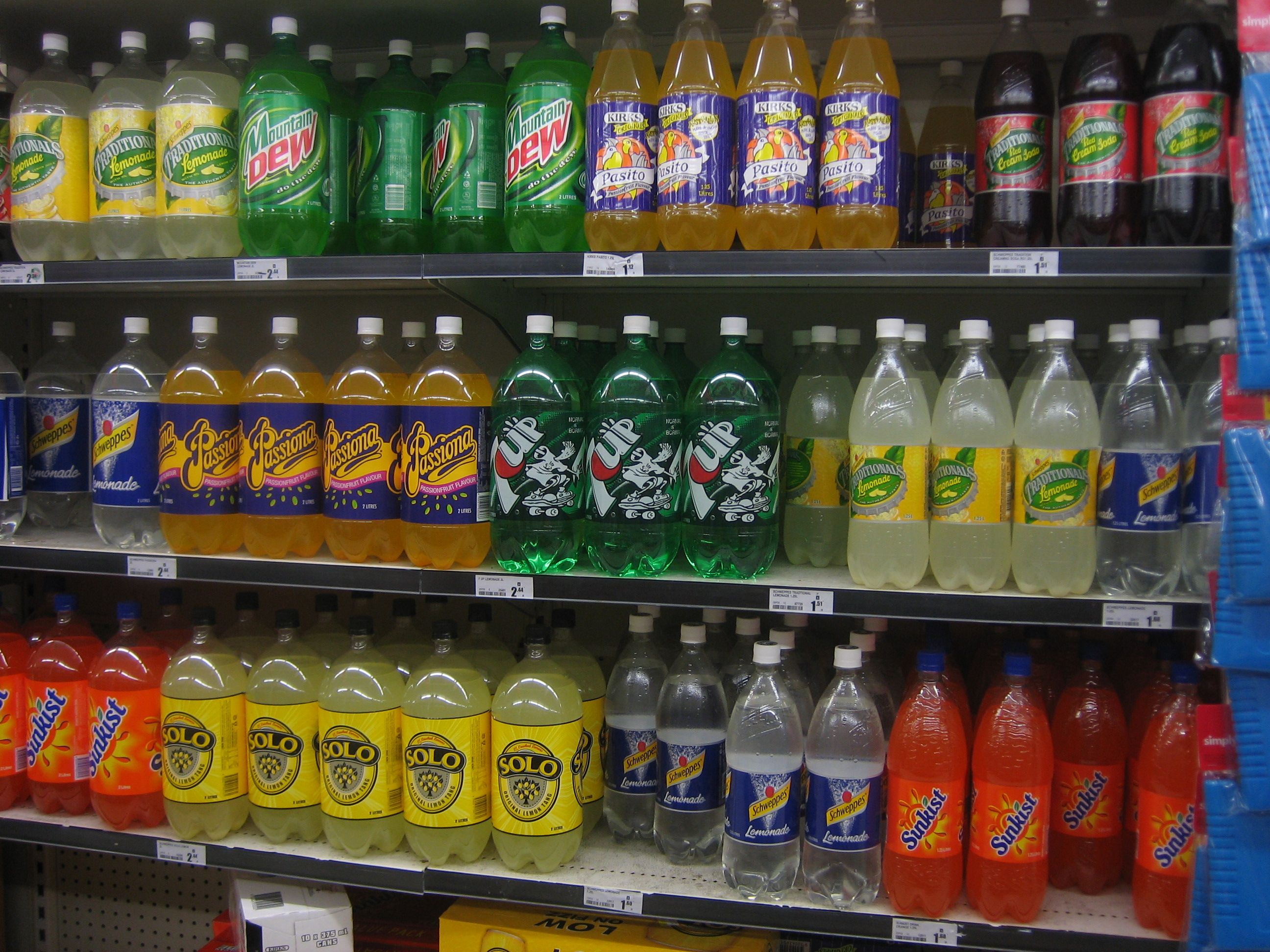 Sodas and other beverages filled with sugar are often cheaper than healthier alternatives without the sugar tax. Photo from Wikimedia Commons.