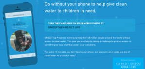 A screenshot of the UNICEF Tap Project's website. Visit tap.unicefusa.org on your smartphone to participate.