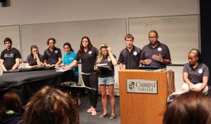 Members of the Student Government Association gather to answer questions of the Cabrini College community