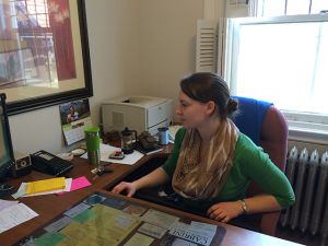 Katie Cashman at her desk at Cabrini College. (Emily Arentzen/Asst. News Editor)