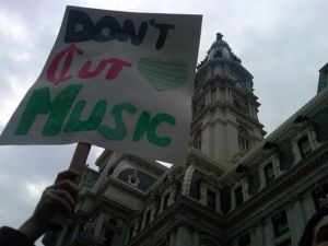'Don't Cut Music' sign made by a Philadelphia arts student. (Jamie Comfort/Submitted Photo)
