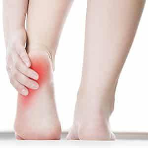 An illustration showing where the pain is in plantar Fascia