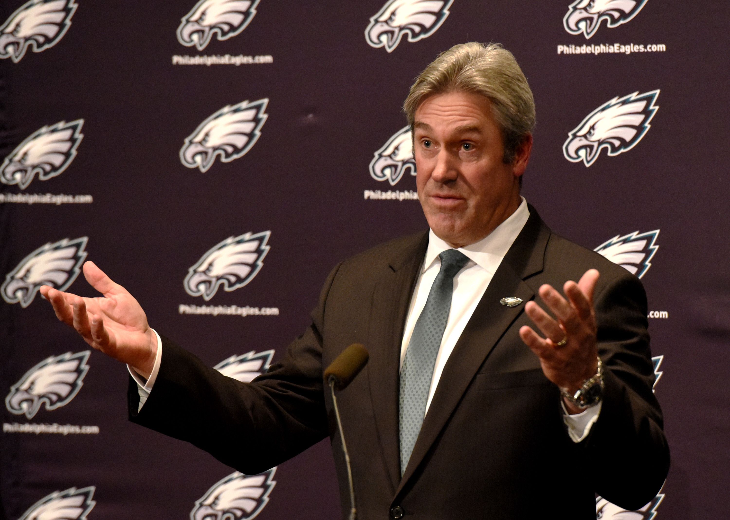 Philadelphia Eagles head coach Doug Pederson during a news conference at the NovaCare Complex in Philadelphia on Tuesday, Jan. 19, 2016. (Clem Murray/Philadelphia Inquirer/TNS)