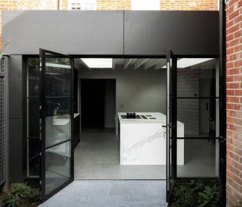 Steel patio doors on single storey kitchen extension