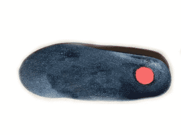 A custom foot orthotic with a soft heel pad.