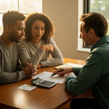 young couple at the bank applying for a credit builder loan