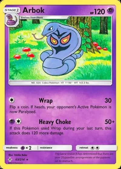 Arbok 63/214 Unbroken Bonds Pokemon card