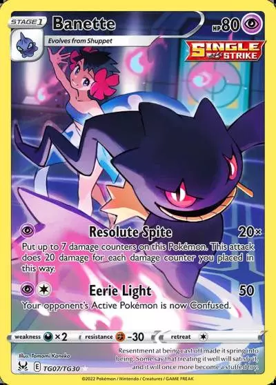 Banette TG07/30 Lost Origin Trainer Gallery Pokemon card