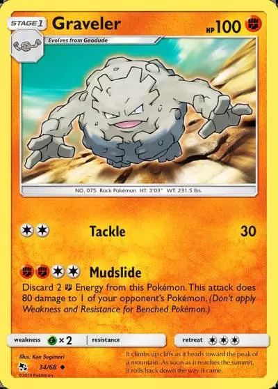 Graveler 34/68 Hidden Fates Pokemon card