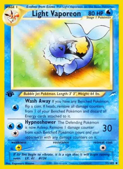 Light Vaporeon 52/105 Neo Destiny Pokemon card