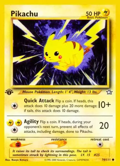 Pikachu 70/111 Neo Genesis Pokemon card
