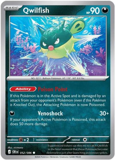 Qwilfish 52/86 Chaos Rising Pokemon card