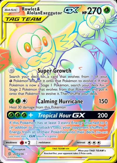 Rowlet & Alolan Exeggutor-GX 237/236 Unified Minds Pokemon card