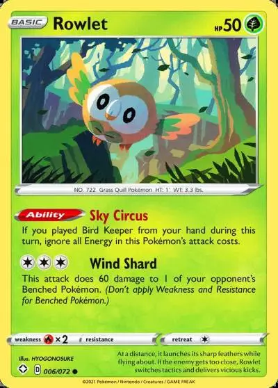 Rowlet 6/72 Shining Fates Pokemon card