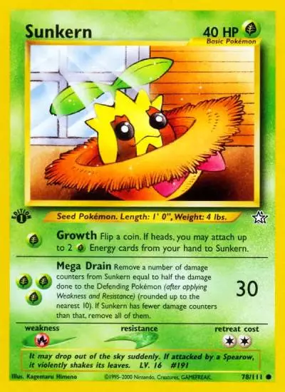 Sunkern 78/111 Neo Genesis Pokemon card