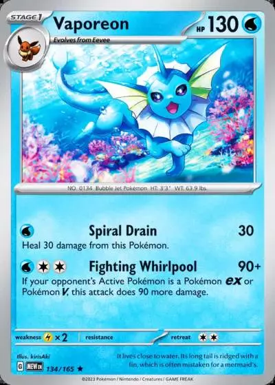 Vaporeon 134/165 151 Pokemon card
