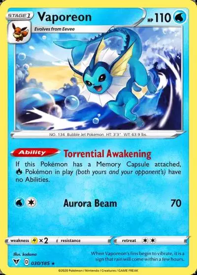 Vaporeon 30/185 Vivid Voltage Pokemon card