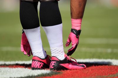 Tampa Bay Buccaneers players wore pink as a part of breast cancer awareness on Sunday, October 14, 2012. The Buccaneers defeated the Kansas City Chiefs, 38-10, at Raymond James Stadium in Tampa, Florida. (Chris Zuppa/Tampa Bay Times/MCT)